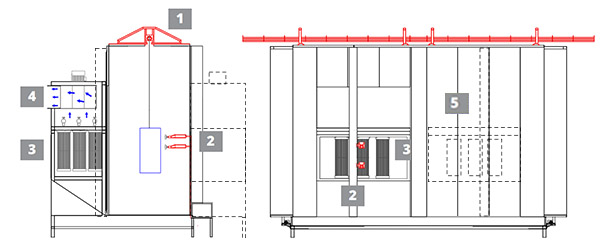 Robotic powder coating booth with cartridge filters - 2D drawing