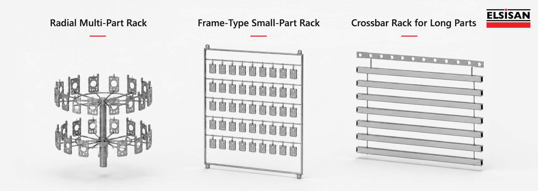 Radial multi-part, frame-type small-part and crossbar racks for long parts